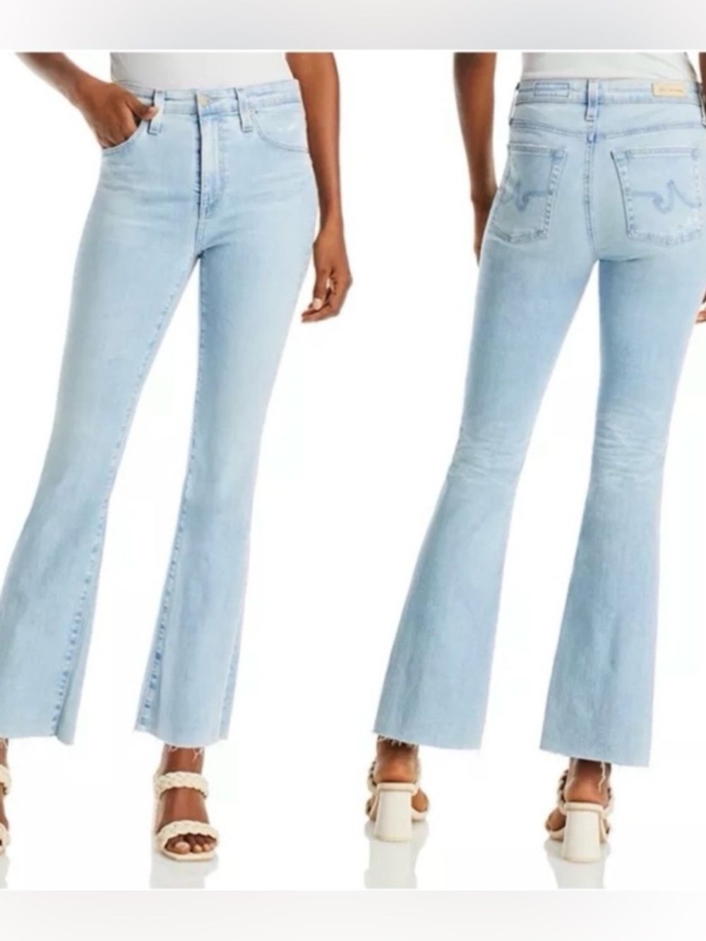 Ag Adriano Goldschmied Jeans Women’s 31 Light Blue Farrah Boot High-Rise Raw Hem